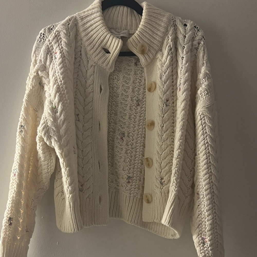 Something Navy Embellished Cable Knit Buttoned Cardigan — Cream, Size S
